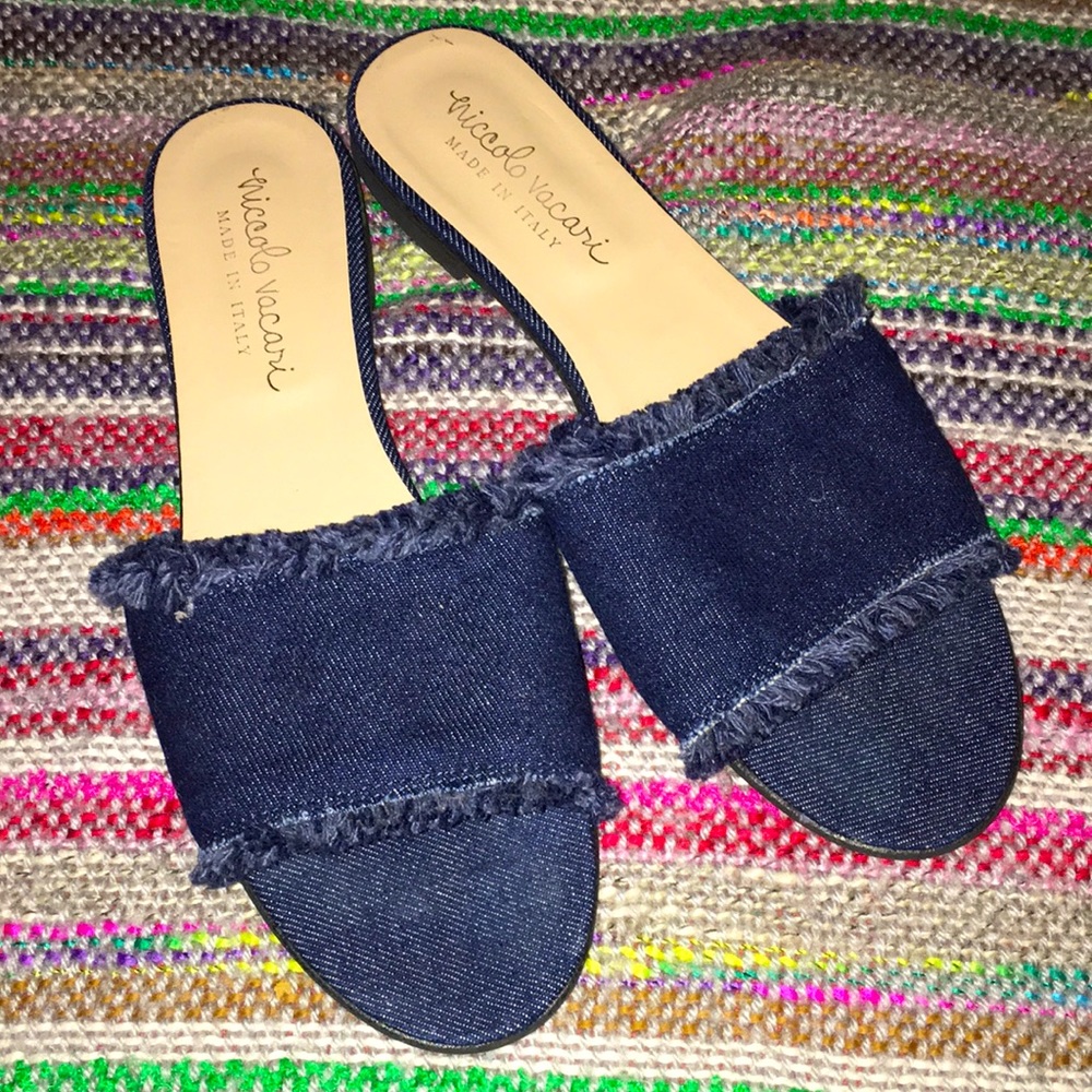 Niccolo Vacari Open Toed Denim Mules 8.5